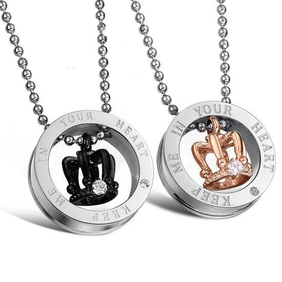 316L Stainless Steel 18K Gold Plated Couple Necklace Jewelry Set M02258