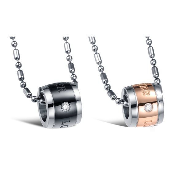 316L Stainless Steel 18K Gold Plated Couple Necklace Jewelry Set M02260