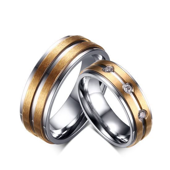 316L Stainless Steel 18K Gold Plated Couple Rings Jewelry Set M02261
