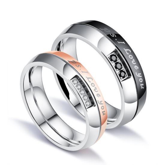 316L Stainless Steel 18K Gold Plated Couple Rings Jewelry Set M02263