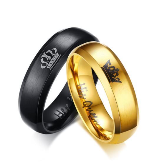 316L Stainless Steel 18K Gold Plated Couple Rings Jewelry Set M02264