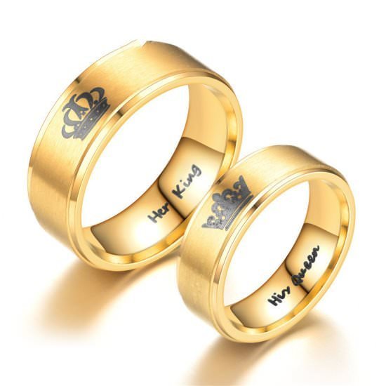 316L Stainless Steel 18K Gold Plated Couple Rings Jewelry Set M02268