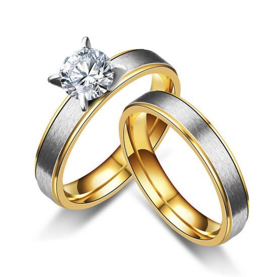 316L Stainless Steel 18K Gold Plated Couple Rings Jewelry Set M02270