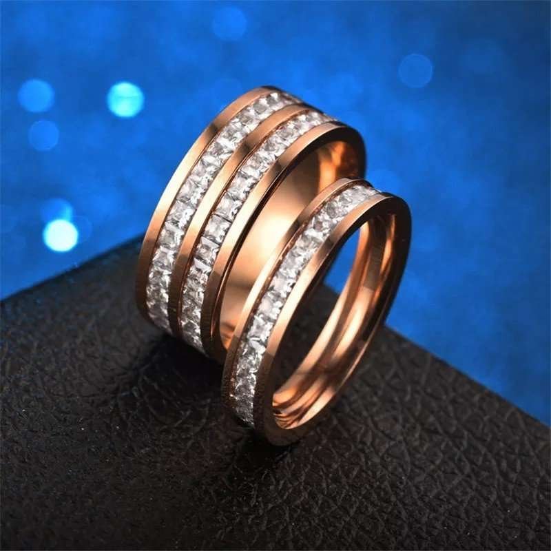 316L Stainless Steel 18K Gold Plated Couple Rings Jewelry Set M02299