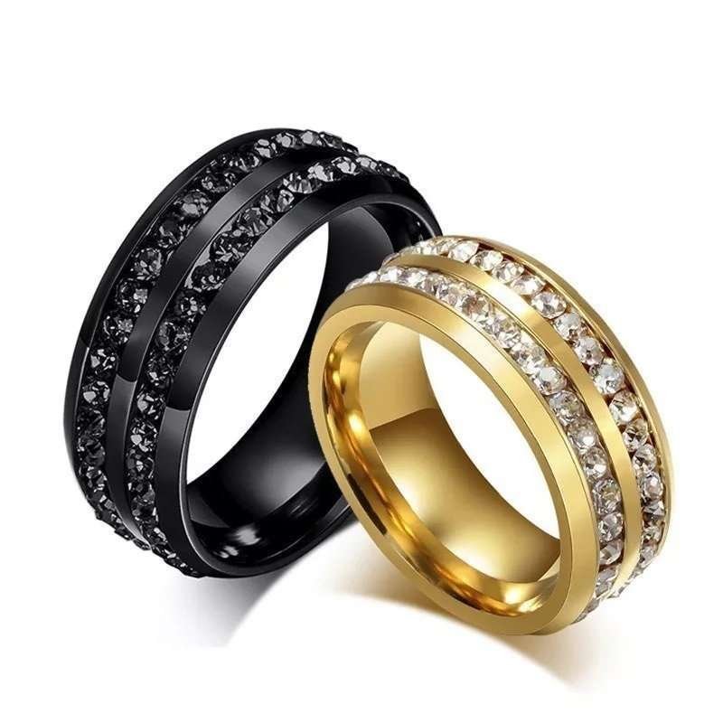 316L Stainless Steel 18K Gold Plated Couple Rings Jewelry Set M02301