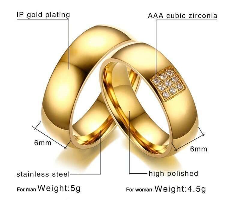 316L Stainless Steel 18K Gold Plated Couple Rings Jewelry Set M02304