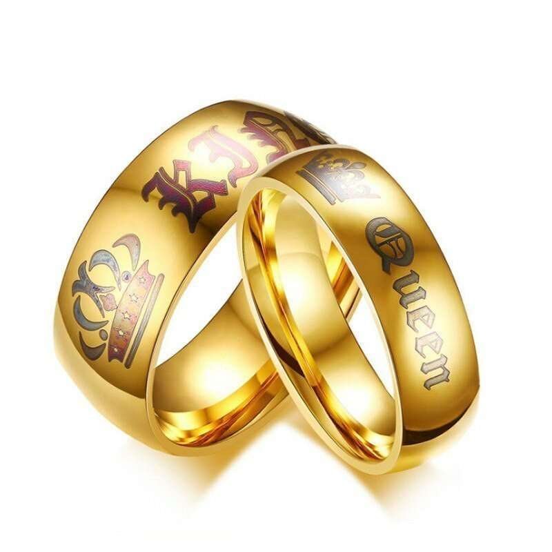 316L Stainless Steel 18K Gold Plated Couple Rings Jewelry Set M02316