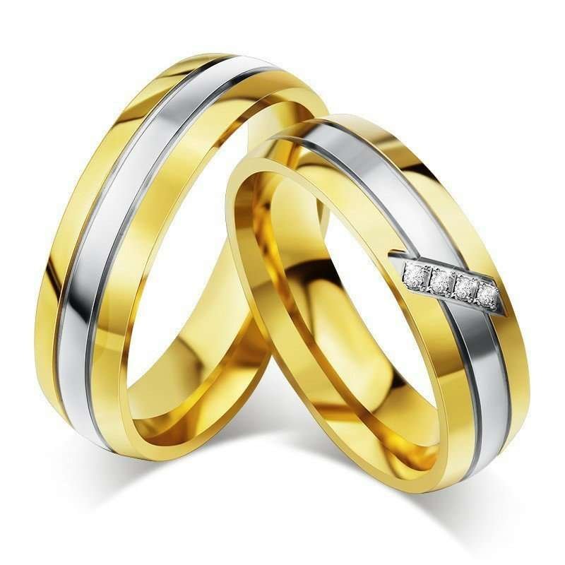 316L Stainless Steel 18K Gold Plated Couple Rings Jewelry Set M02318