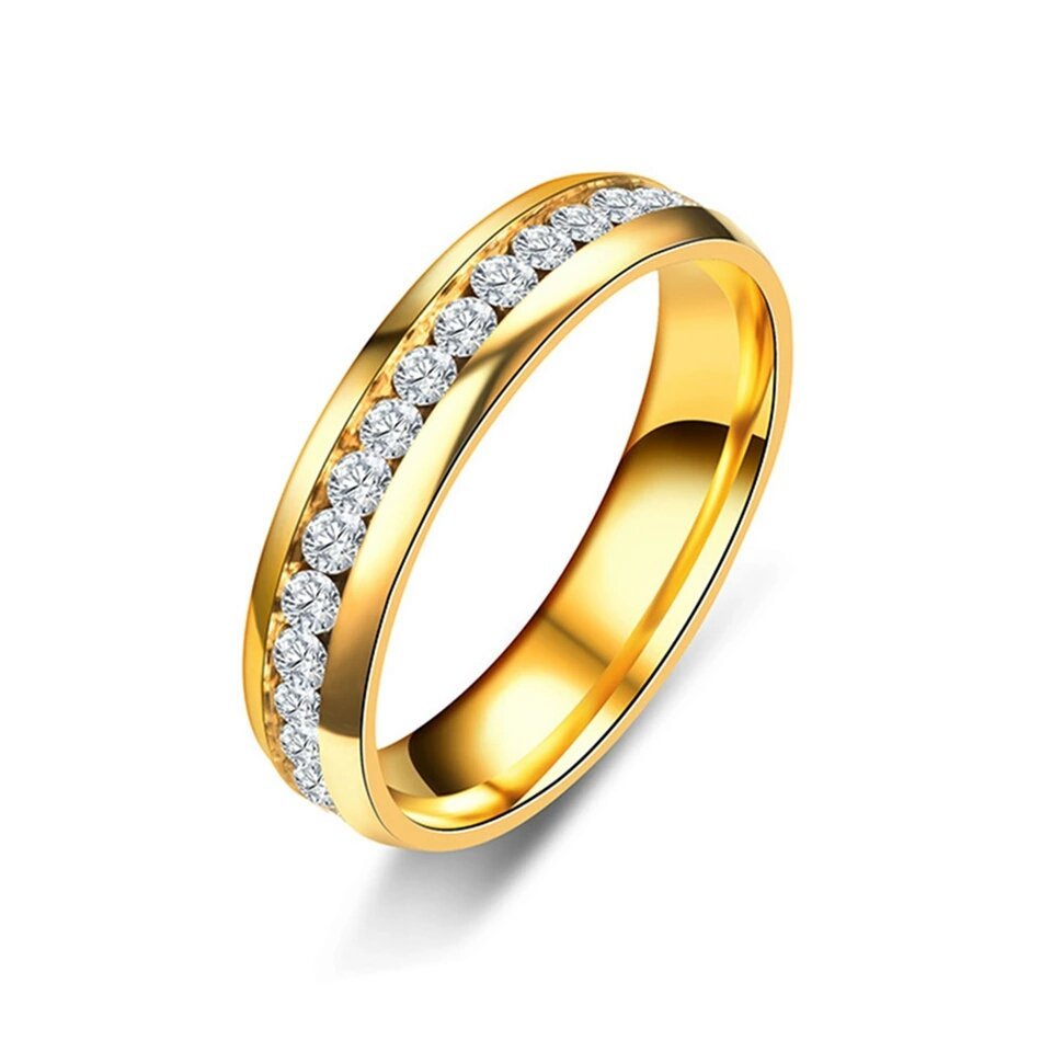 316L Stainless Steel 18K Gold Plated Zircon Stones Ring M01791