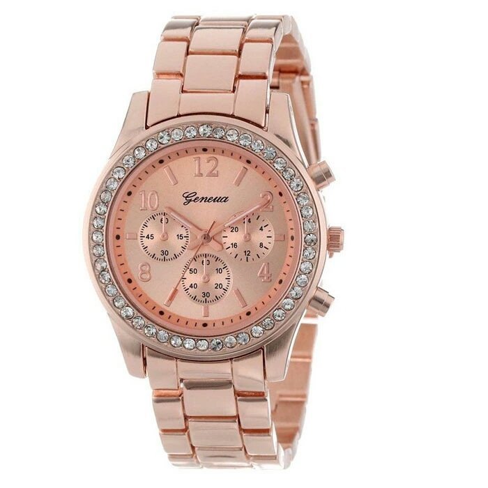 Geneva Stainless Steel Rhinestone Crystals Original Geneva Rose Watch M01829