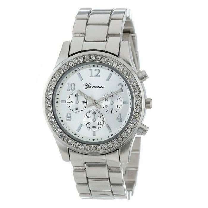 Geneva Stainless Steel Rhinestone Crystals Original Geneva Silver Watch M01830