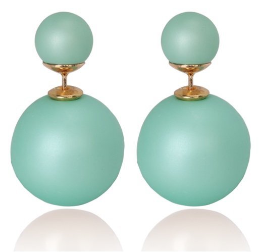 15mm Pearl Beads Gold Plated Fashion Stud Matte Green Earrings M01423