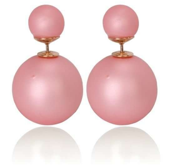 15mm Pearl Beads Gold Plated Fashion Stud Matte Pink Earrings M01425