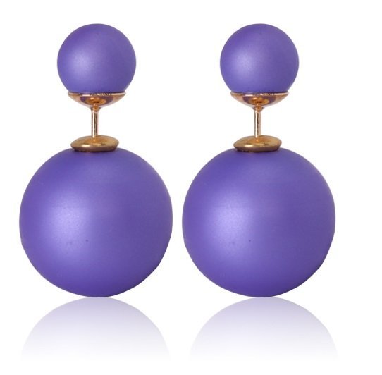 15mm Pearl Beads Gold Plated Fashion Stud Matte Purple Earrings M01426