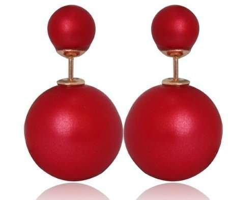 15mm Pearl Beads Gold Plated Fashion Stud Matte Red Earrings M01424