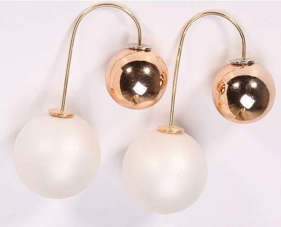 15mm and 8mm Pearls Beads Gold Plated Copper Hook Matte White Fashion Earrings M01415