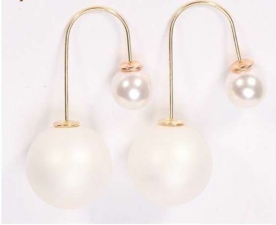 15mm and 8mm Pearls Beads Gold Plated Copper Hook White Black Fashion Earrings M01413