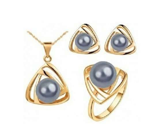 18K Gold Filled Pearl Wedding Grey Jewellery Set M01433