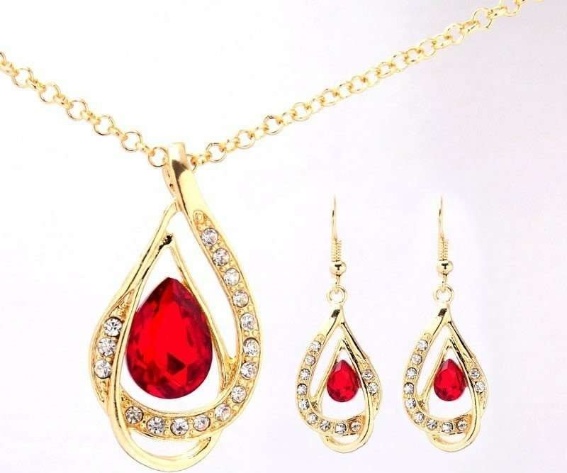 18K Gold Filled Ruby Austrian Crystal Jewelry Set M01206
