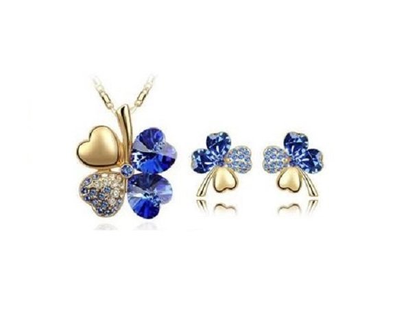 18K Gold Plated 4 Leaf Blue Jewelry Set M02216