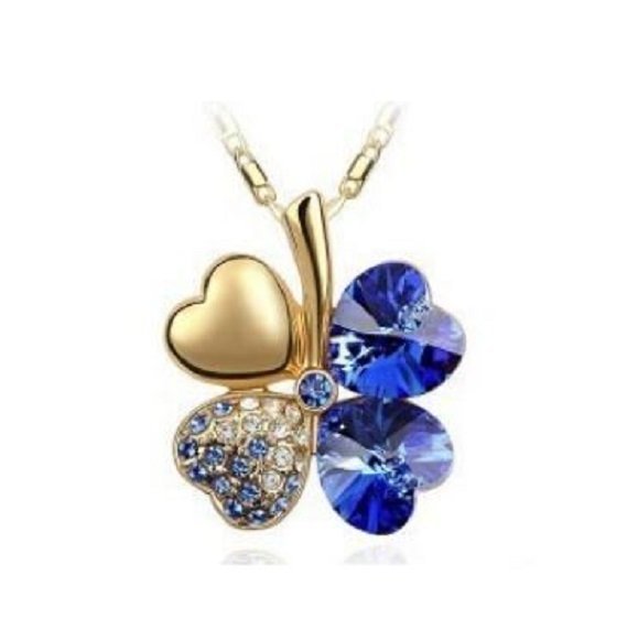 18K Gold Plated 4 Leaf Blue Necklace M02223