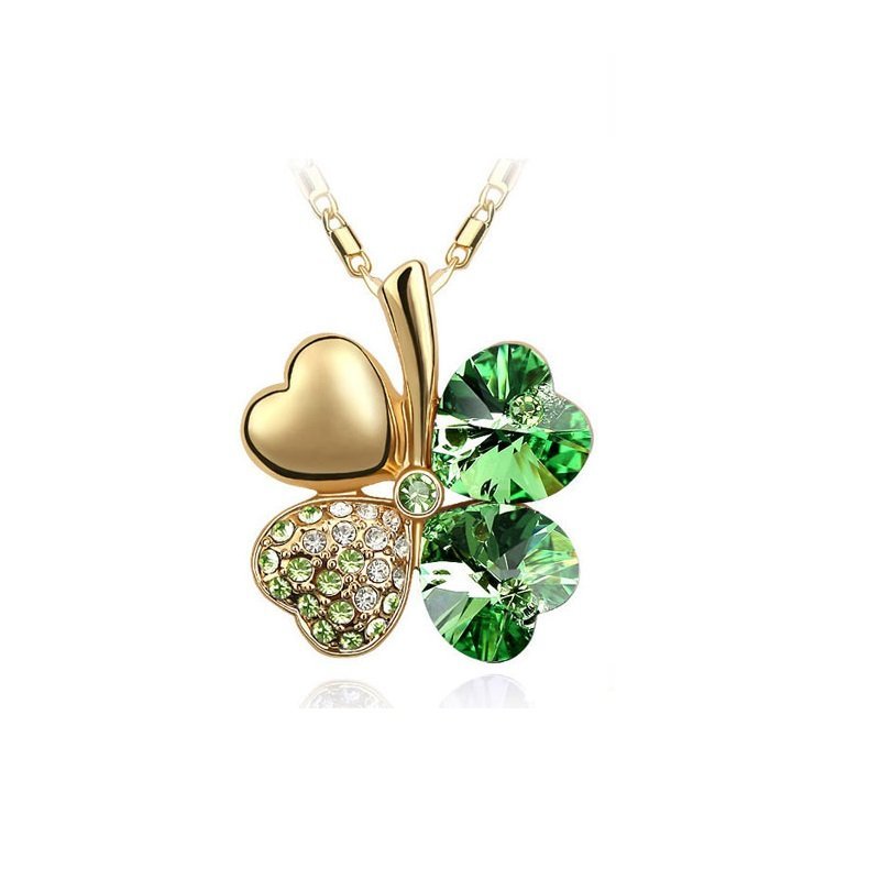 18K Gold Plated 4 Leaf Green Necklace M02226
