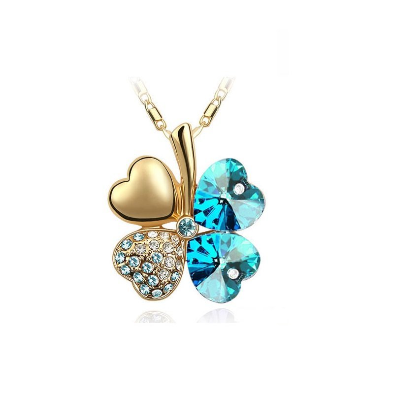 18K Gold Plated 4 Leaf Ocean Blue Necklace M02221