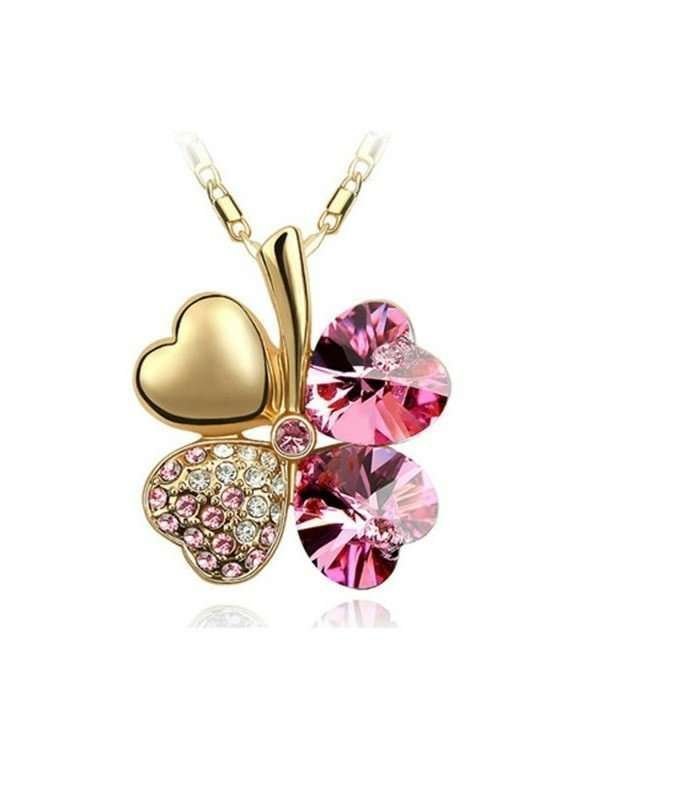 18K Gold Plated 4 Leaf Pink Necklace M02225