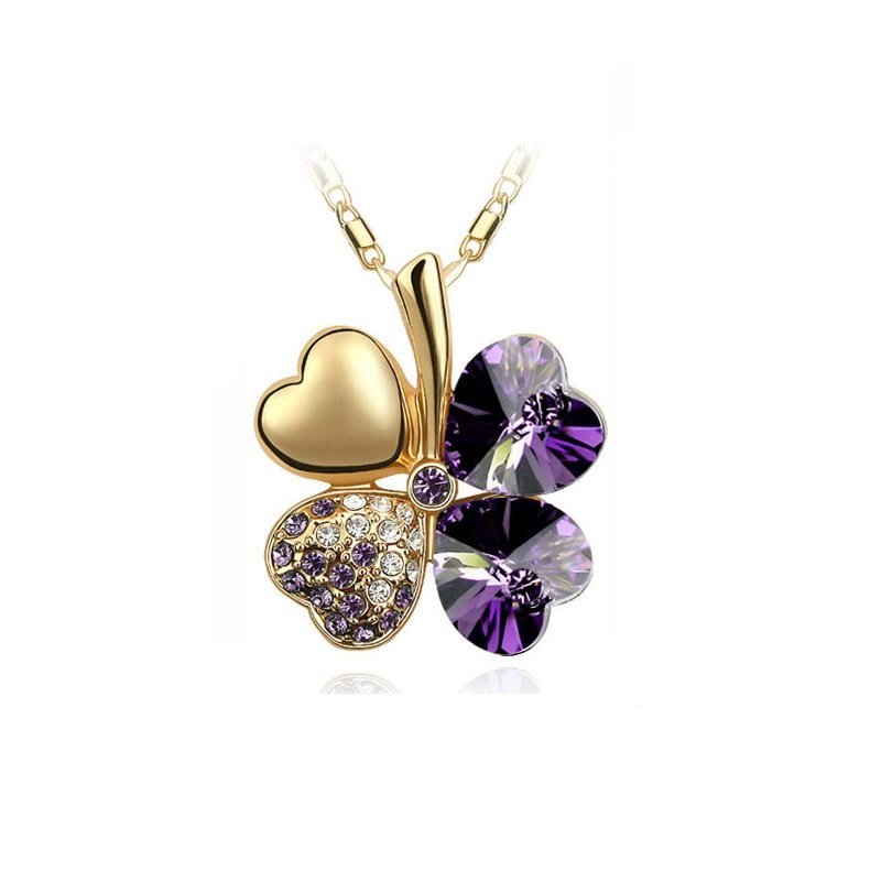 18K Gold Plated 4 Leaf Purple Necklace M02224