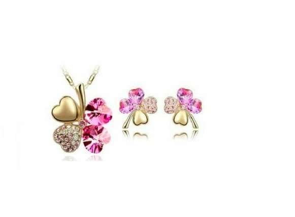 18K Gold Plated 4 Leaf Rose Jewelry Set M02213