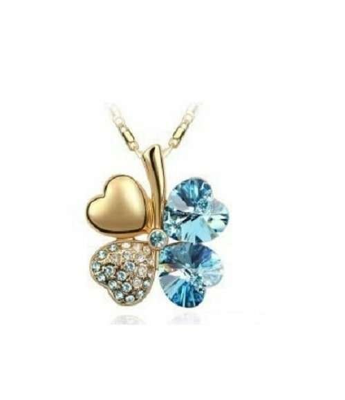 18K Gold Plated 4 Leaf Sea Blue Necklace M02222