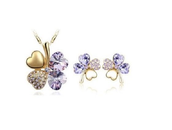 18K Gold Plated 4 Leaf Violet Jewelry Set M02217