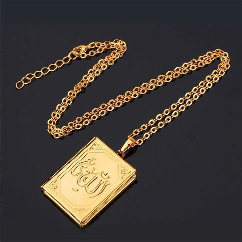 18K Gold Plated Allah Photo Locket Floating Necklace M01523