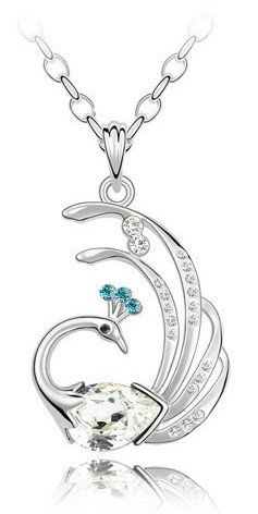 18K Gold Plated Alloy Austrian Crystal Peacock Necklace White M00099