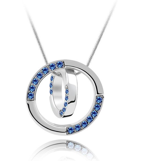 18K Gold Plated Alloy Cezch Rhinestones Circle Blue Necklace M00644