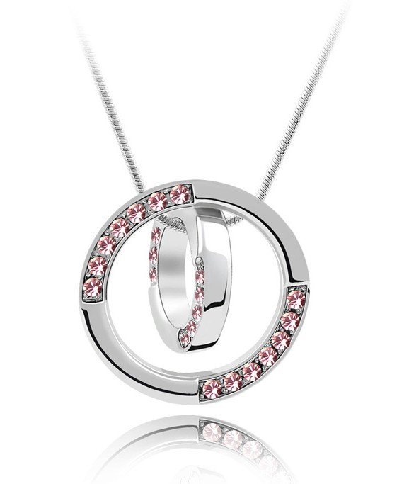 18K Gold Plated Alloy Cezch Rhinestones Circle Rose Necklace M00642