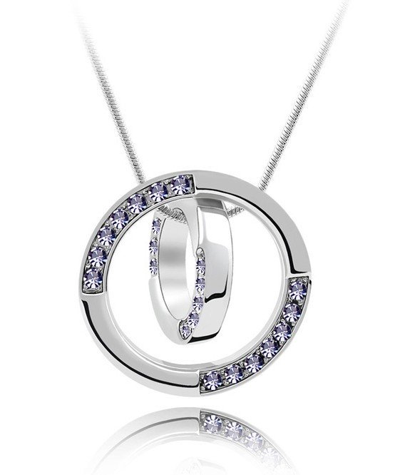 18K Gold Plated Alloy Cezch Rhinestones Circle Violet Necklace M00645