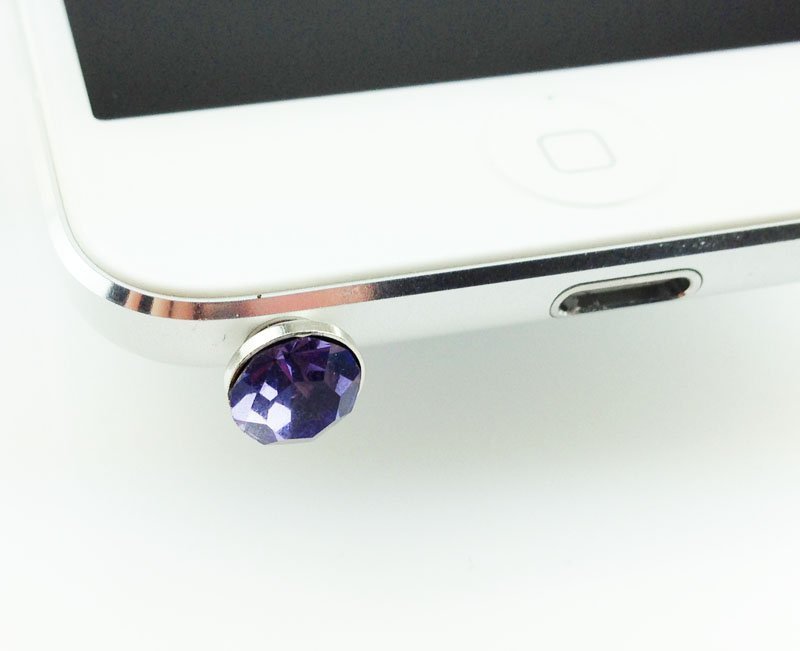 18K Gold Plated Austrain Crystal Round 3.5 mm Dust Earphone Dush Plug Purple M00048