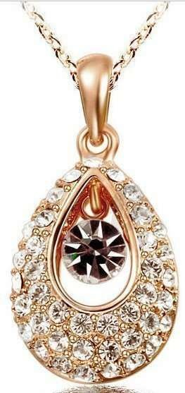 18K Gold Plated Austrian Crystal Angel Tear Necklace M00798