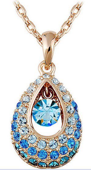18K Gold Plated Austrian Crystal Angel Tear Ocean Blue Necklace M00800