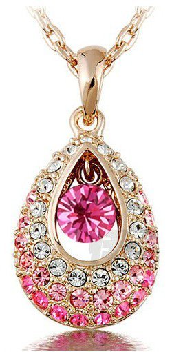 18K Gold Plated Austrian Crystal Angel Tear Rose Necklace M00796