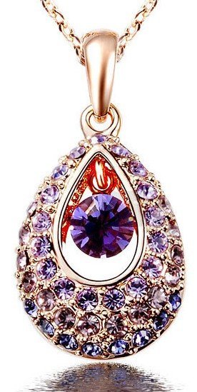 18K Gold Plated Austrian Crystal Angel Tear Violet Necklace M00797