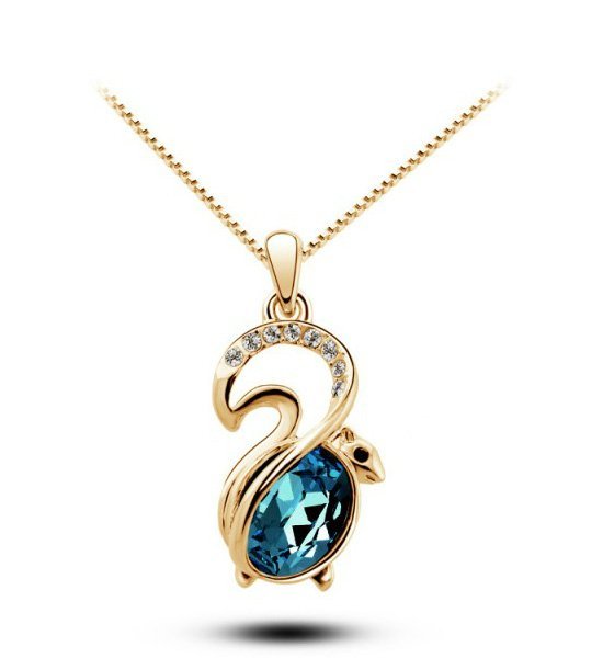 18K Gold Plated Austrian Crystal Blue Necklace M00996