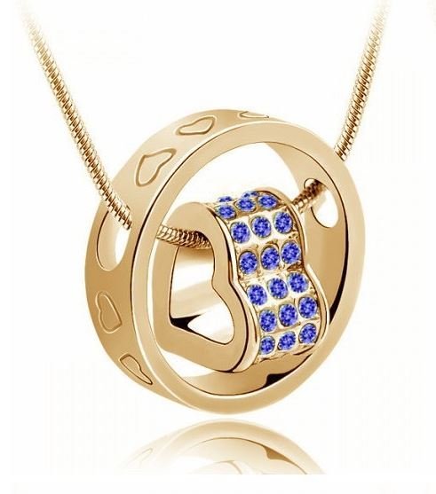 18K Gold Plated Austrian Crystal Circle Blue Necklace M01067