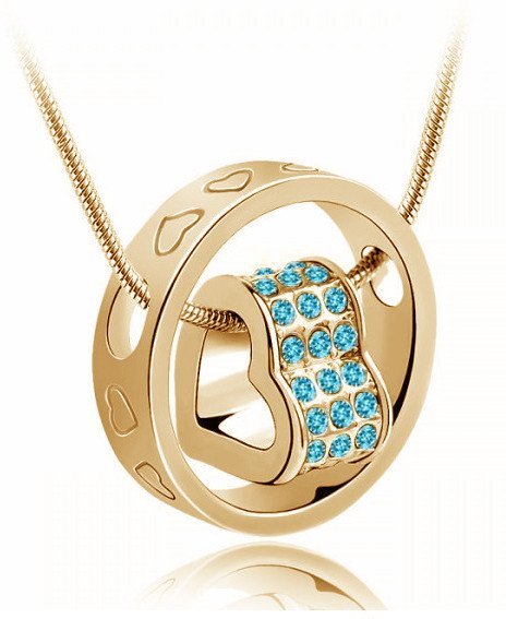 18K Gold Plated Austrian Crystal Circle Ocean Blue Necklace M01068