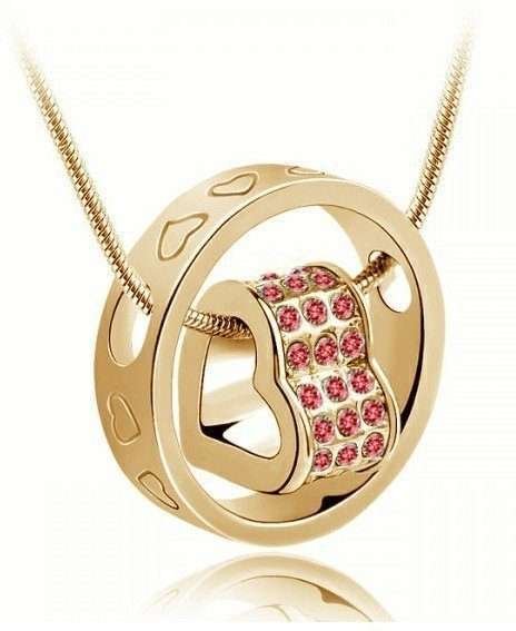 18K Gold Plated Austrian Crystal Circle Rose Necklace M01065