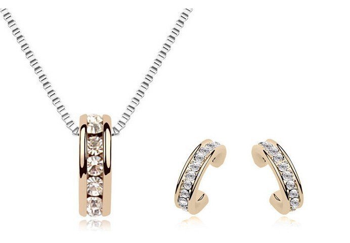 18K Gold Plated Austrian Crystal Circles Jewelry Set M01045