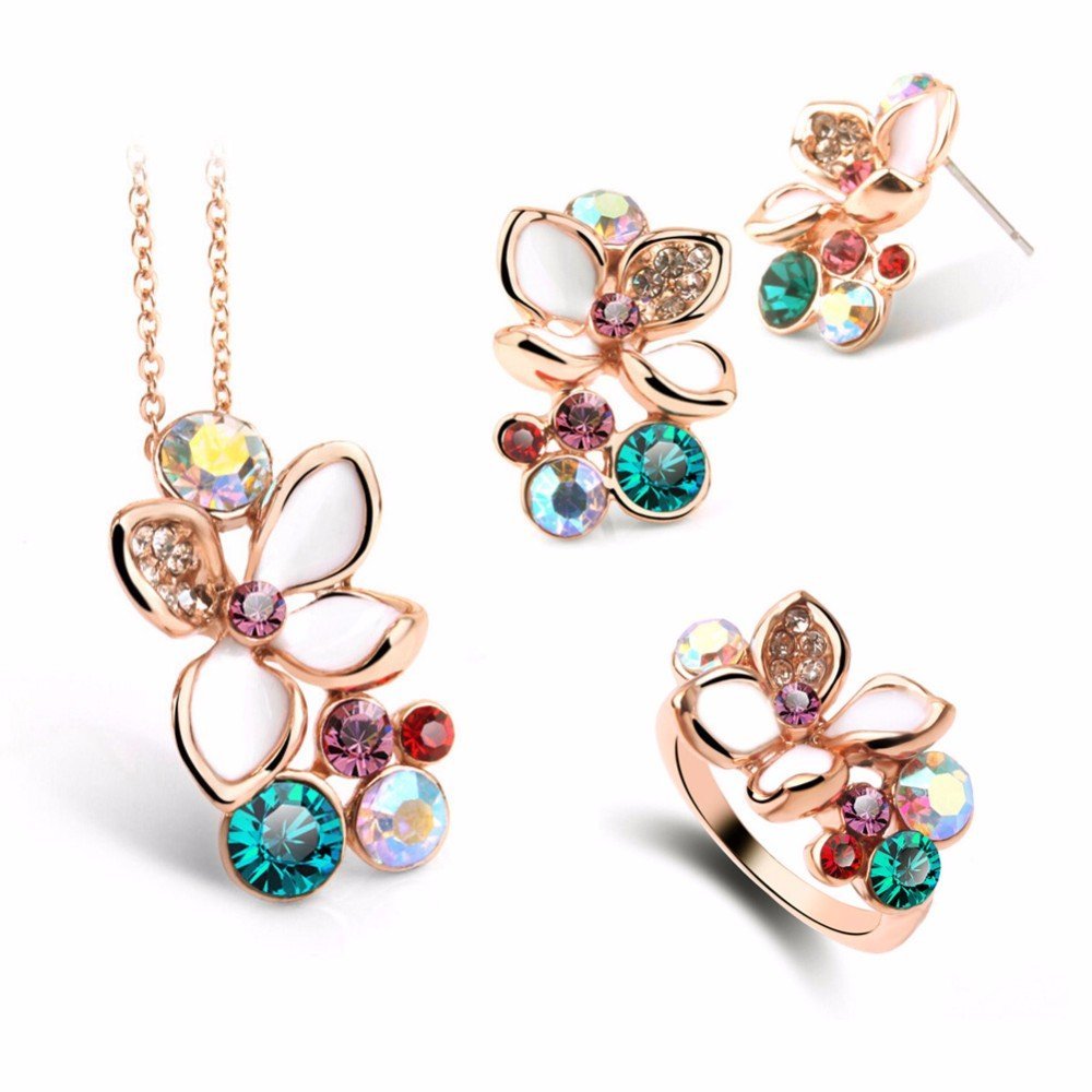 18K Gold Plated Austrian Crystal Enamel Jewellery Set M01668