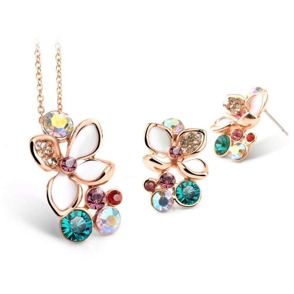 18K Gold Plated Austrian Crystal Enamel Jewellery Set M01669