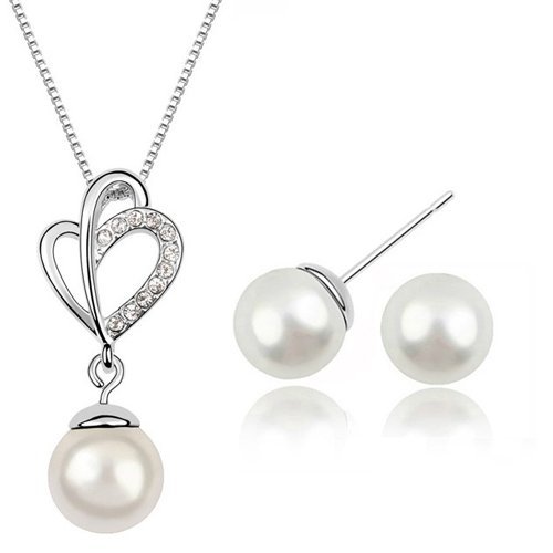 18K Gold Plated Austrian Crystal Heart Silver Jewelry Set M00434